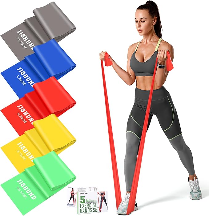 Resistance Bands Set, Exercise Bands with 5 Resistance Levels, Long Stretch Bands for Men & Women, Workout Resistance Bands for Yoga Gym Pilates Fitness Strength Training Muscle Building