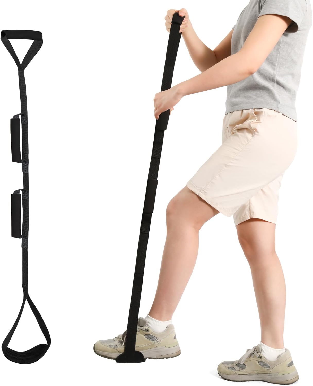 Kekoy 107cm Long Leg Lifter Strap Foot & Hand Grip, Mobility Lift Raiser Aids for Limited Mobility After Hip Replacement Getting in and Out of Bed, Car, and Wheelchair (107cm Black)